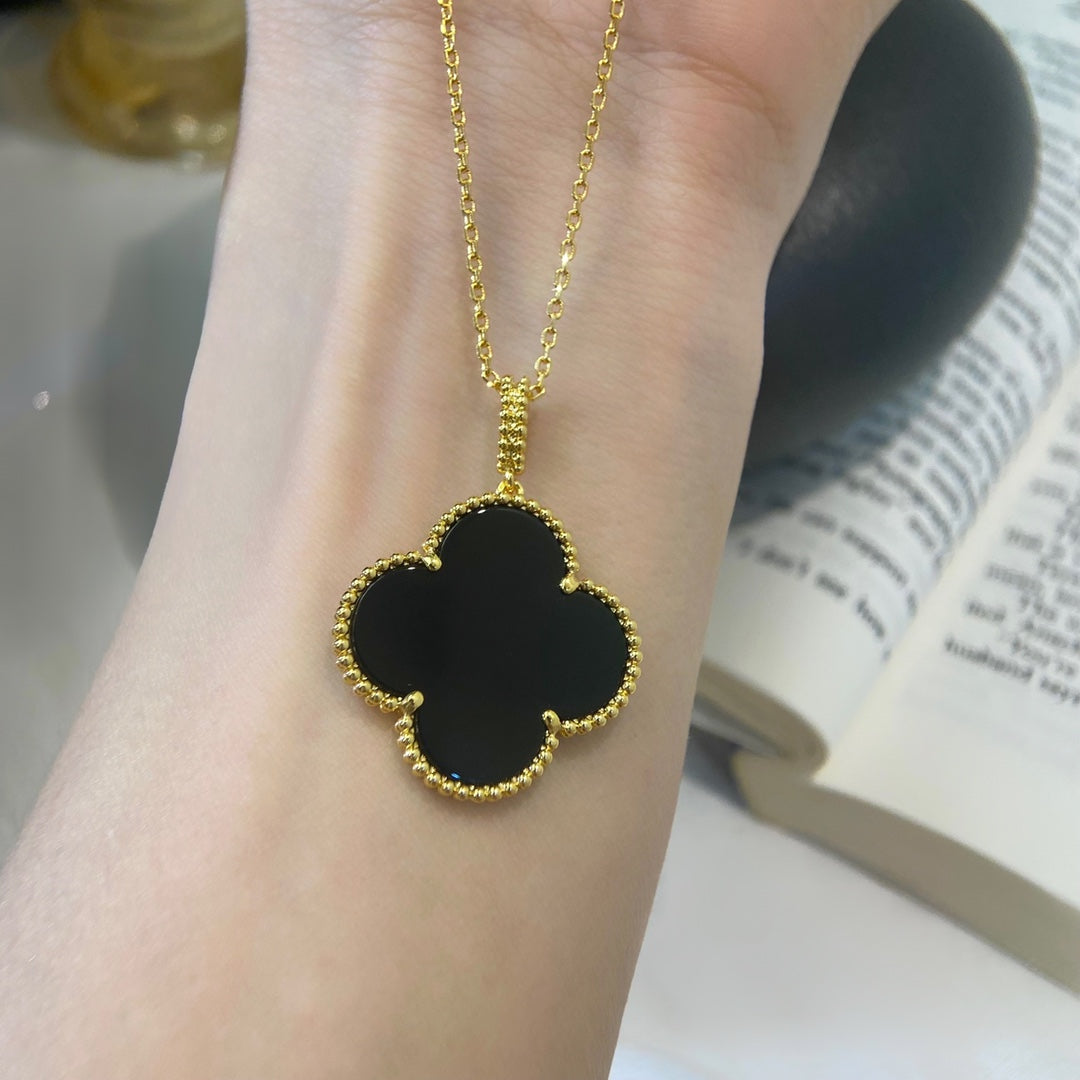 [⭐Seralia]CLOVER 25MM NECKLACE GOLD ONYX