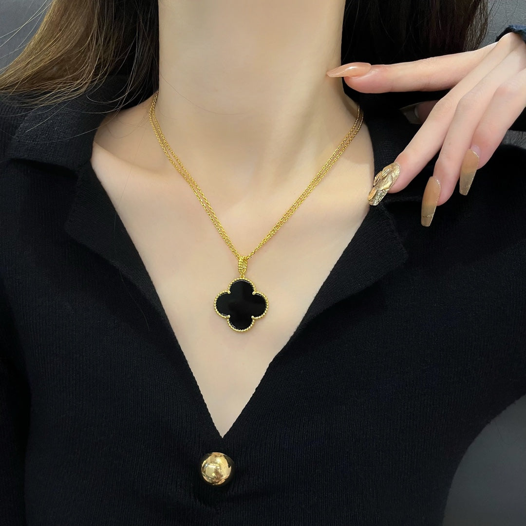[⭐Seralia]CLOVER 25MM NECKLACE GOLD ONYX