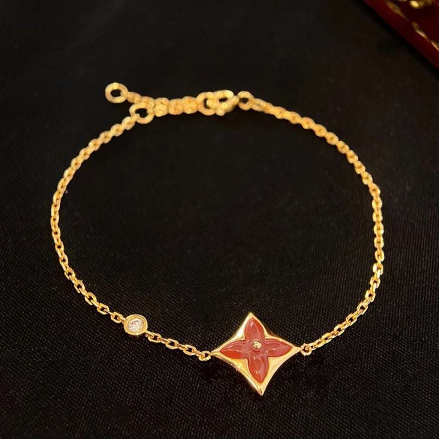 [⭐Seralia]COLOR STAR CARNELIAN PINK GOLD DIAMOND BRACELET