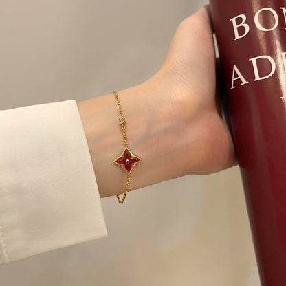 [⭐Seralia]COLOR STAR CARNELIAN PINK GOLD DIAMOND BRACELET
