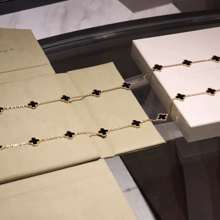 [⭐Seralia]CLOVER 20 MOTIFS ONYX NECKLACE