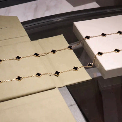 [⭐Seralia]CLOVER 20 MOTIFS ONYX NECKLACE