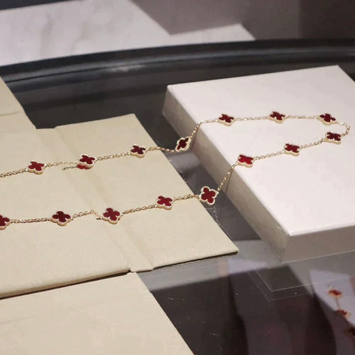 [⭐Seralia]CLOVER 20 MOTIFS CARNELIAN NECKLACE