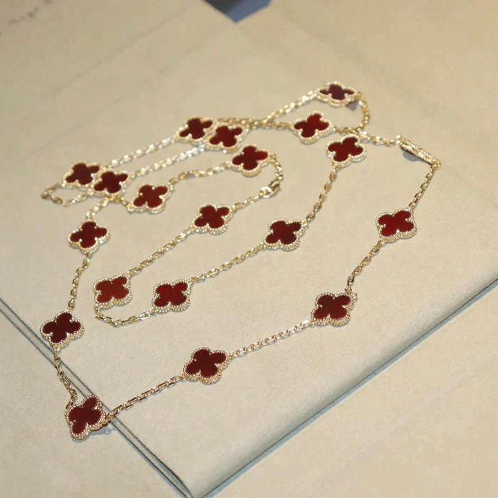 [⭐Seralia]CLOVER 20 MOTIFS CARNELIAN NECKLACE
