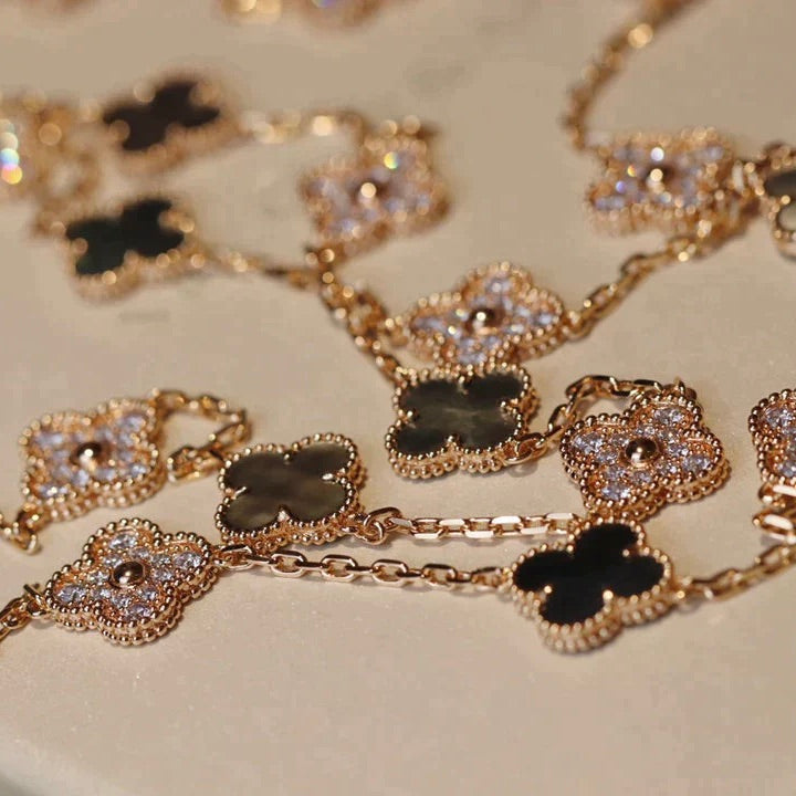 [⭐Seralia]CLOVER 20 MOTIFS DARK MOP DIAMOND  NECKLACE