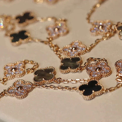 [⭐Seralia]CLOVER 20 MOTIFS DARK MOP DIAMOND  NECKLACE