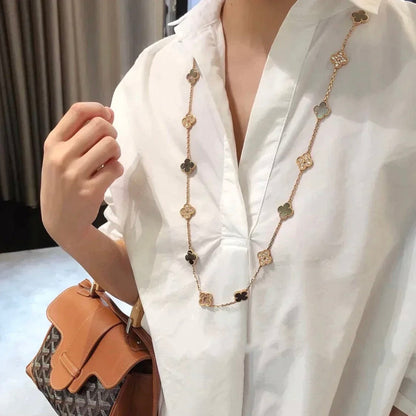 [⭐Seralia]CLOVER 20 MOTIFS DARK MOP DIAMOND  NECKLACE