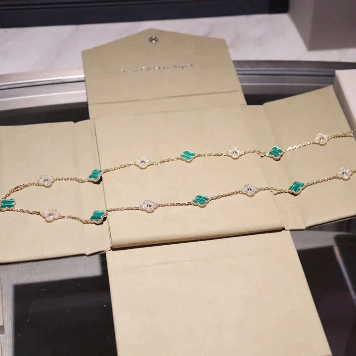 [⭐Seralia]CLOVER 20 MOTIFS MALACHITE DIAMOND NECKLACE