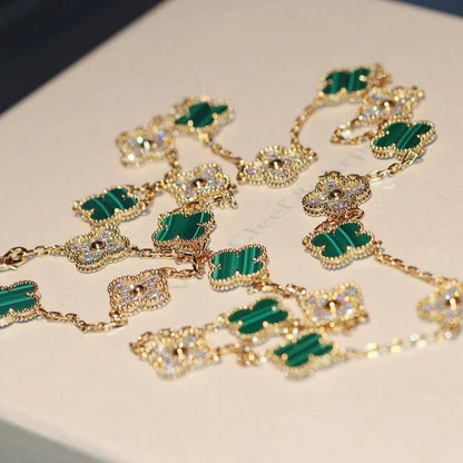 [⭐Seralia]CLOVER 20 MOTIFS MALACHITE DIAMOND NECKLACE