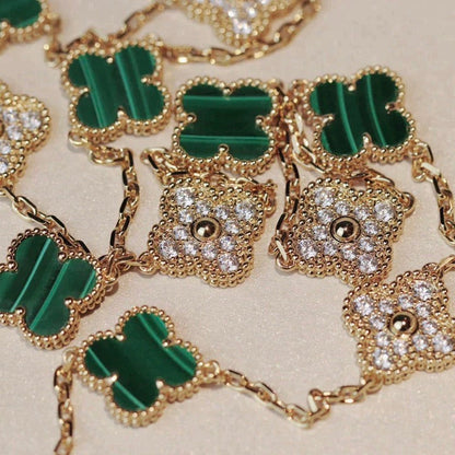[⭐Seralia]CLOVER 20 MOTIFS MALACHITE DIAMOND NECKLACE