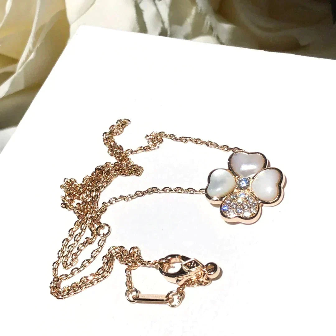 [⭐Seralia]CLOVER MOP DIAMOND ROSE GOLD NECKLACE