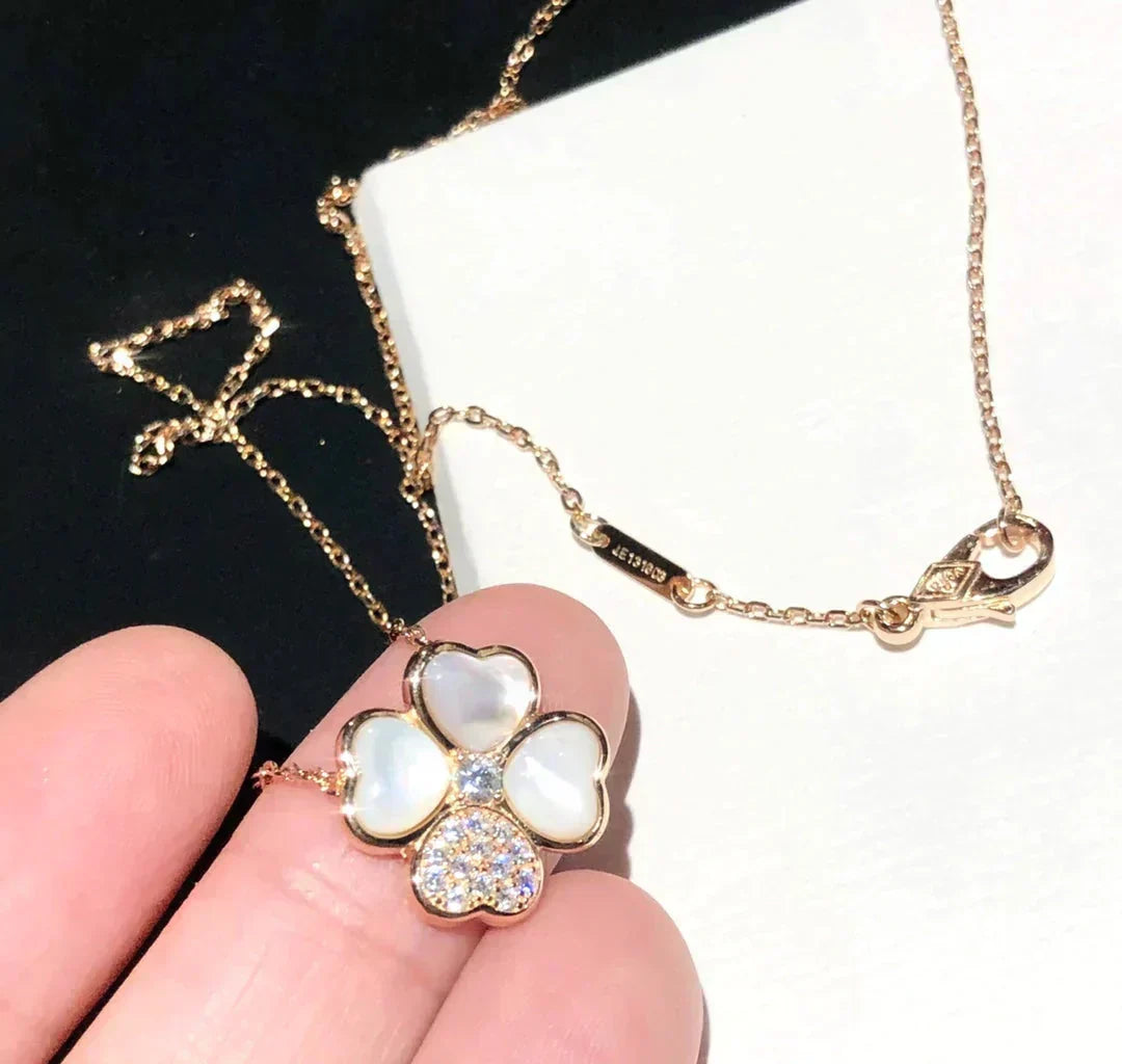 [⭐Seralia]CLOVER MOP DIAMOND ROSE GOLD NECKLACE