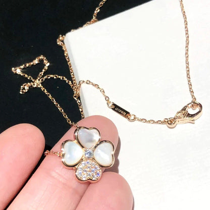 [⭐Seralia]CLOVER MOP DIAMOND ROSE GOLD NECKLACE