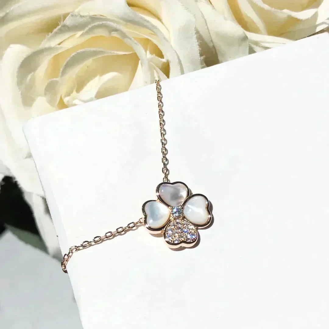 [⭐Seralia]CLOVER MOP DIAMOND ROSE GOLD NECKLACE