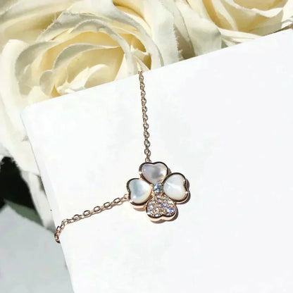 [⭐Seralia]CLOVER MOP DIAMOND ROSE GOLD NECKLACE