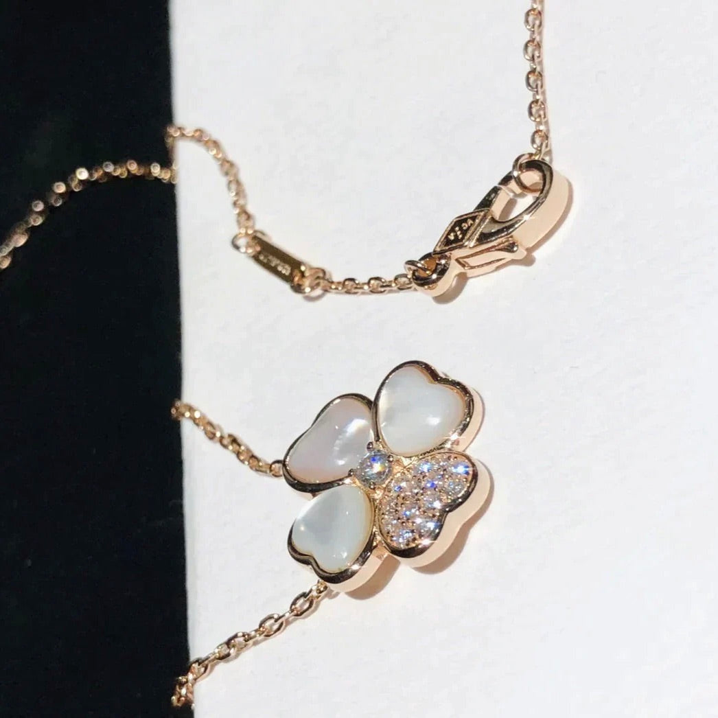[⭐Seralia]CLOVER MOP DIAMOND ROSE GOLD NECKLACE