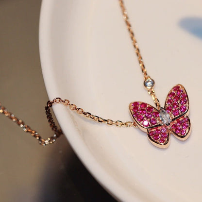 [⭐Seralia]BUTTERFLY RED DIAMOND ROSE GOLD NECKLACE