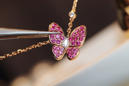 [⭐Seralia]BUTTERFLY RED DIAMOND ROSE GOLD NECKLACE