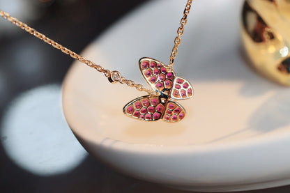 [⭐Seralia]BUTTERFLY RED DIAMOND ROSE GOLD NECKLACE