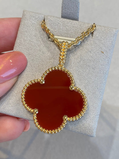 [⭐Seralia]CLOVER 25MM NECKLACE GOLD CARNELIAN