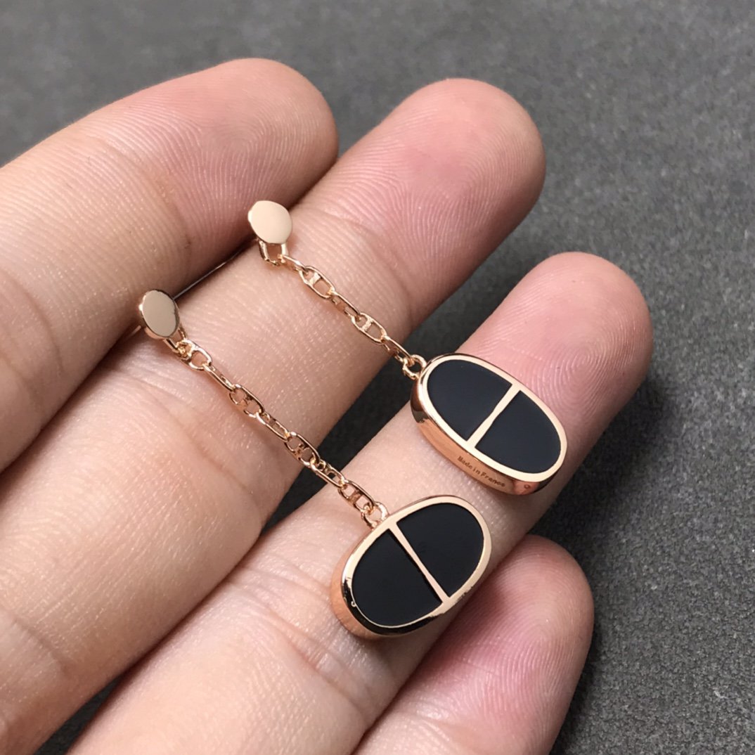 [⭐Seralia]CHAINE VERSO BLACK CERAMIC SILVER EARRINGS