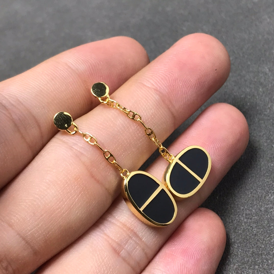 [⭐Seralia]CHAINE VERSO BLACK CERAMIC SILVER EARRINGS