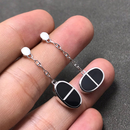 [⭐Seralia]CHAINE VERSO BLACK CERAMIC SILVER EARRINGS