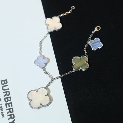 [⭐Seralia]CLOVER BRACELET 5 MOTIFS MOP CHALCEDONY SILVER