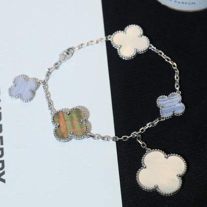 [⭐Seralia]CLOVER BRACELET 5 MOTIFS MOP CHALCEDONY SILVER