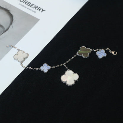 [⭐Seralia]CLOVER BRACELET 5 MOTIFS MOP CHALCEDONY SILVER