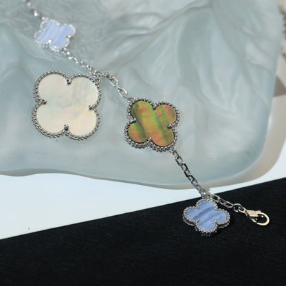 [⭐Seralia]CLOVER BRACELET 5 MOTIFS MOP CHALCEDONY SILVER