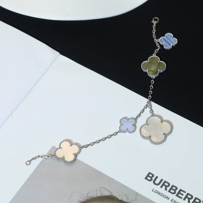 [⭐Seralia]CLOVER BRACELET 5 MOTIFS MOP CHALCEDONY SILVER