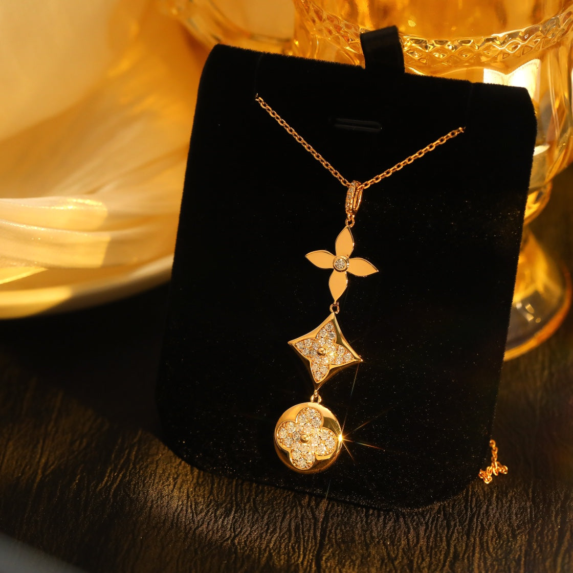 [⭐Seralia]STAR AND SUN DIAMOND PINK GOLD NECKLACE