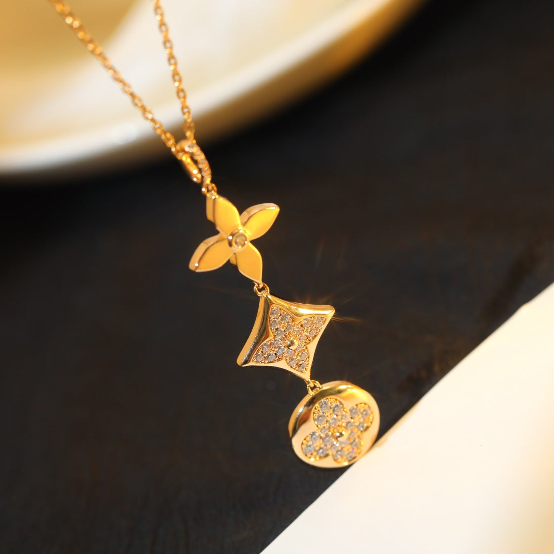 [⭐Seralia]STAR AND SUN DIAMOND PINK GOLD NECKLACE