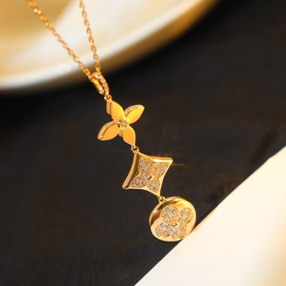 [⭐Seralia]STAR AND SUN DIAMOND PINK GOLD NECKLACE
