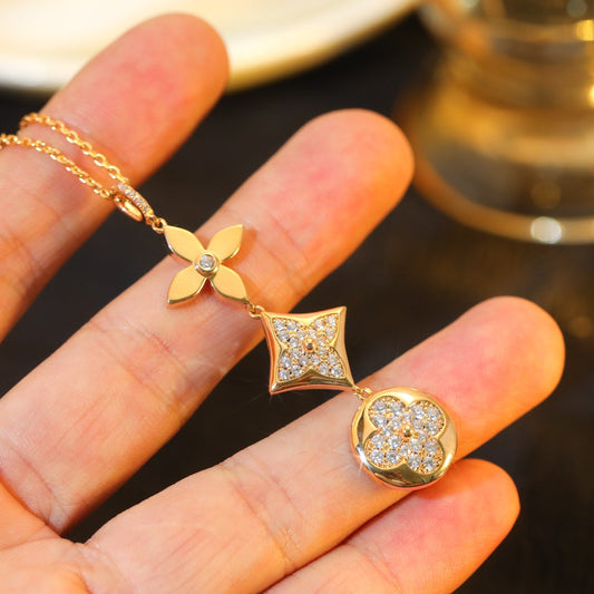 [⭐Seralia]STAR AND SUN DIAMOND PINK GOLD NECKLACE