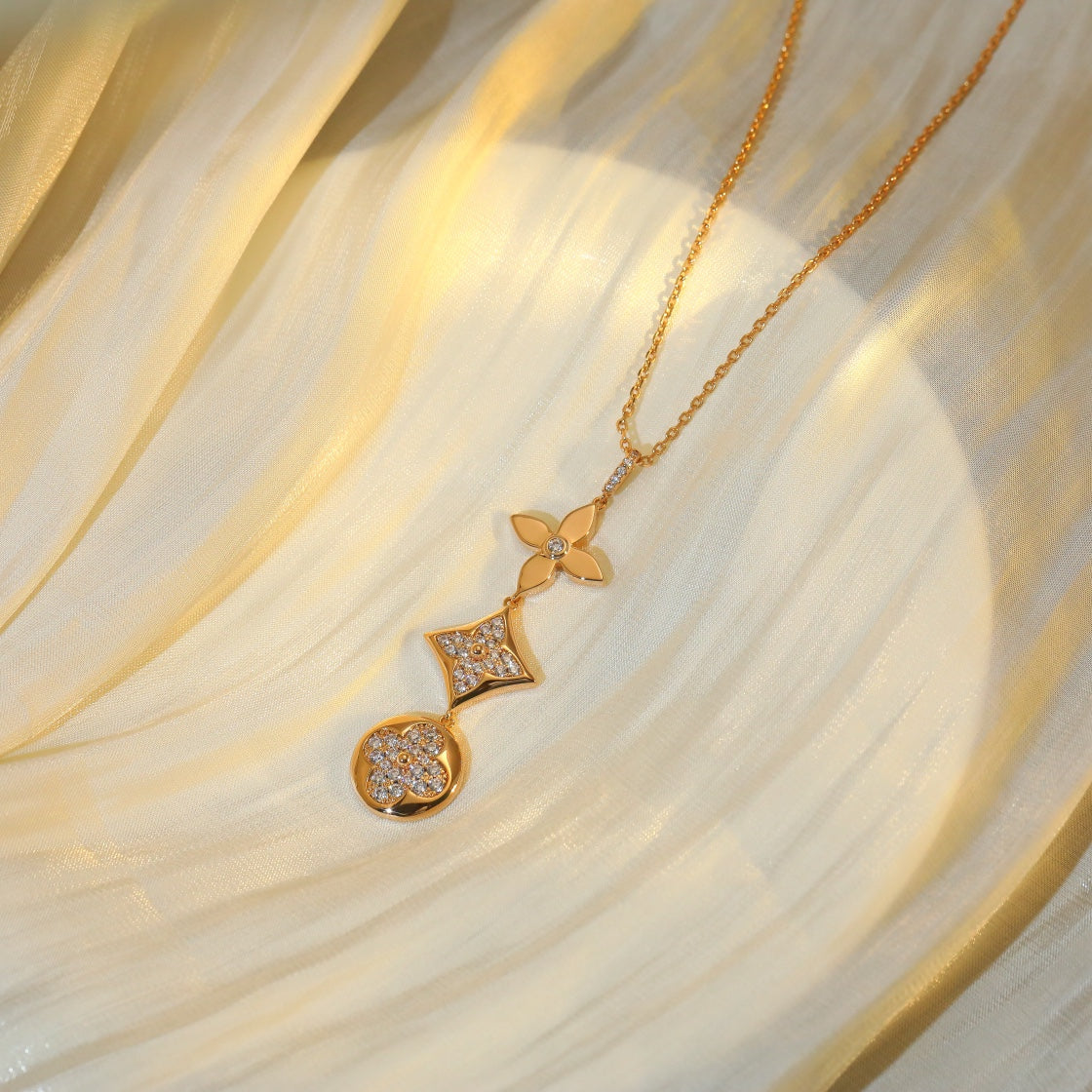 [⭐Seralia]STAR AND SUN DIAMOND PINK GOLD NECKLACE