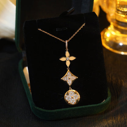 [⭐Seralia]STAR AND SUN DIAMOND PINK GOLD NECKLACE