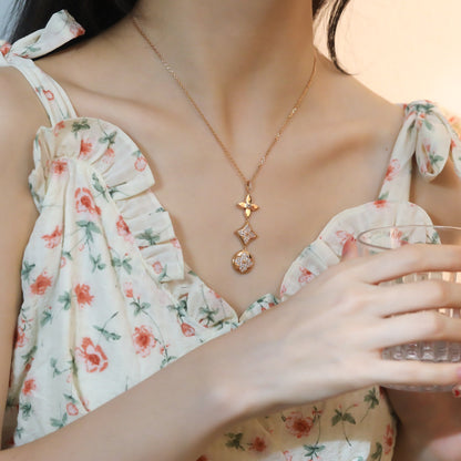 [⭐Seralia]STAR AND SUN DIAMOND PINK GOLD NECKLACE