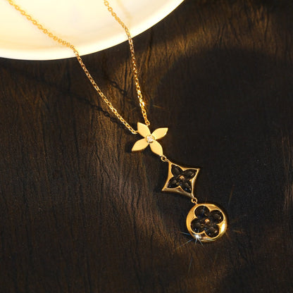 [⭐Seralia]STAR AND SUN ONYX PINK GOLD NECKLACE