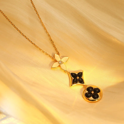 [⭐Seralia]STAR AND SUN ONYX PINK GOLD NECKLACE