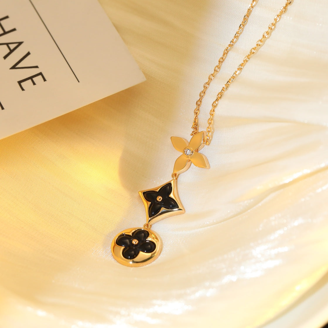 [⭐Seralia]STAR AND SUN ONYX PINK GOLD NECKLACE
