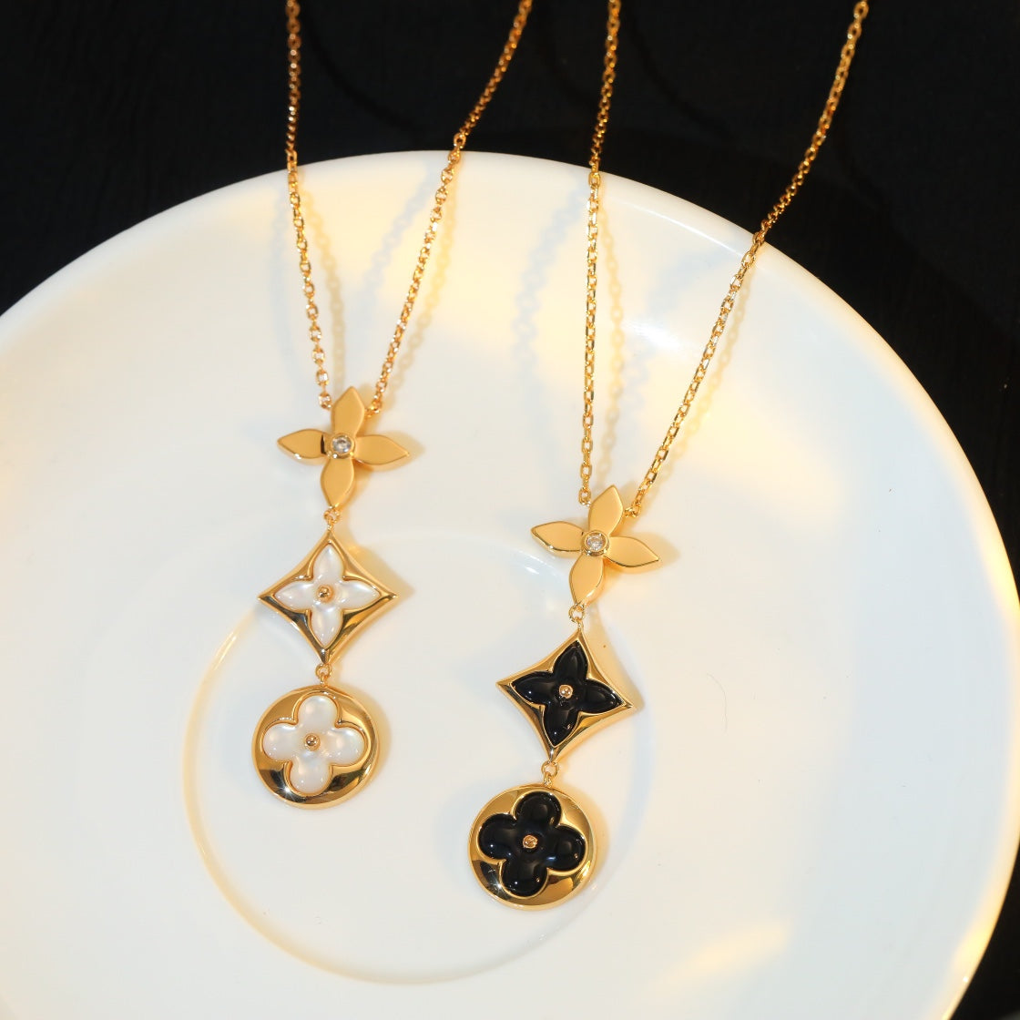 [⭐Seralia]STAR AND SUN ONYX PINK GOLD NECKLACE