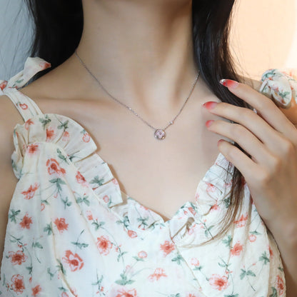 [⭐Seralia]SUN PEDANT PINK GOLD 1 DIAMOND NECKLACE