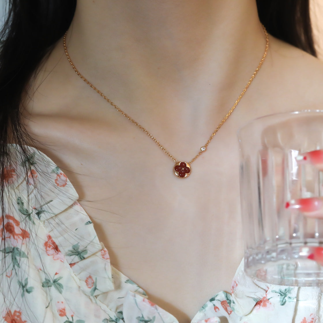 [⭐Seralia]SUN PEDANT PINK GOLD 1 DIAMOND NECKLACE