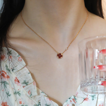 [⭐Seralia]SUN PEDANT PINK GOLD 1 DIAMOND NECKLACE