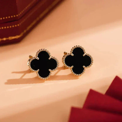 [⭐Seralia]CLOVER MEDIUM 1 MOTIFS  ONYX STUD EARRINGS