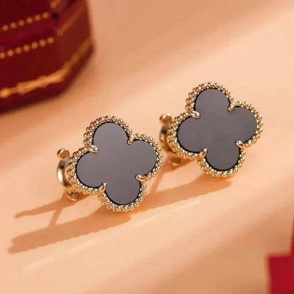 [⭐Seralia]CLOVER MEDIUM 1 MOTIFS  ONYX STUD EARRINGS