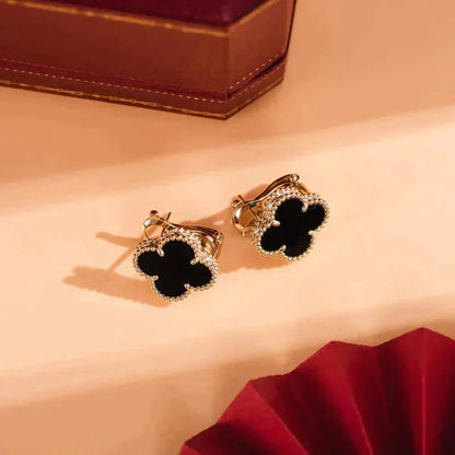 [⭐Seralia]CLOVER MEDIUM 1 MOTIFS  ONYX STUD EARRINGS