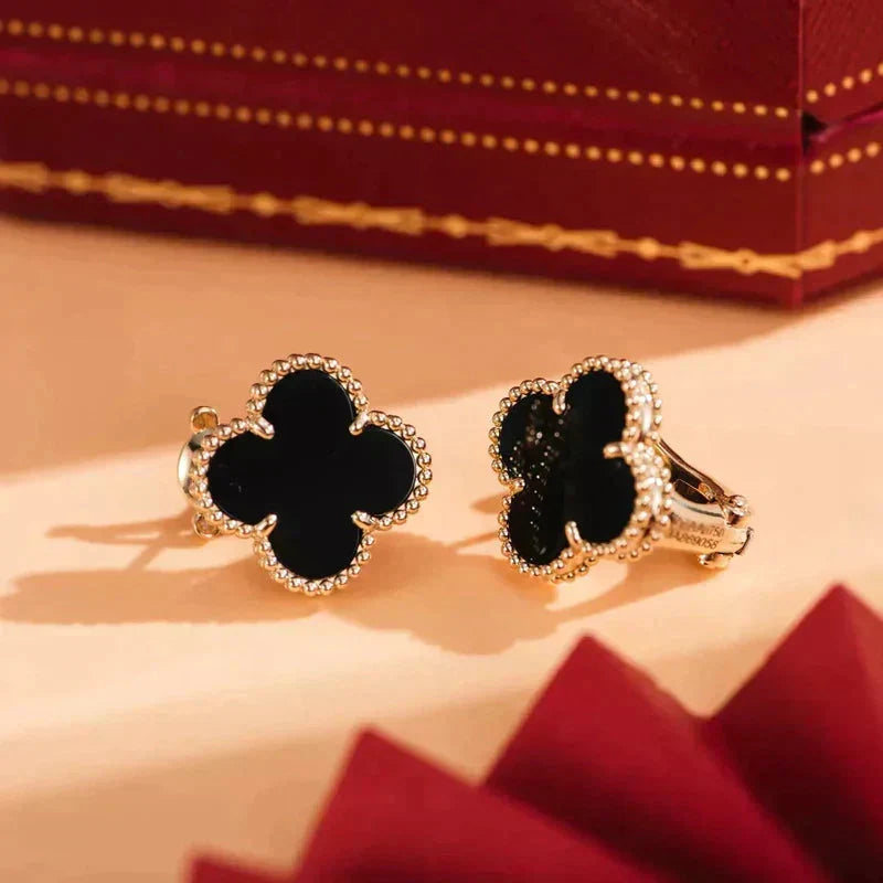 [⭐Seralia]CLOVER MEDIUM 1 MOTIFS  ONYX STUD EARRINGS